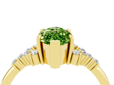 Yellow gold Marquise Cut Peridot Ring with Side Stones and Four-Prong Setting_40