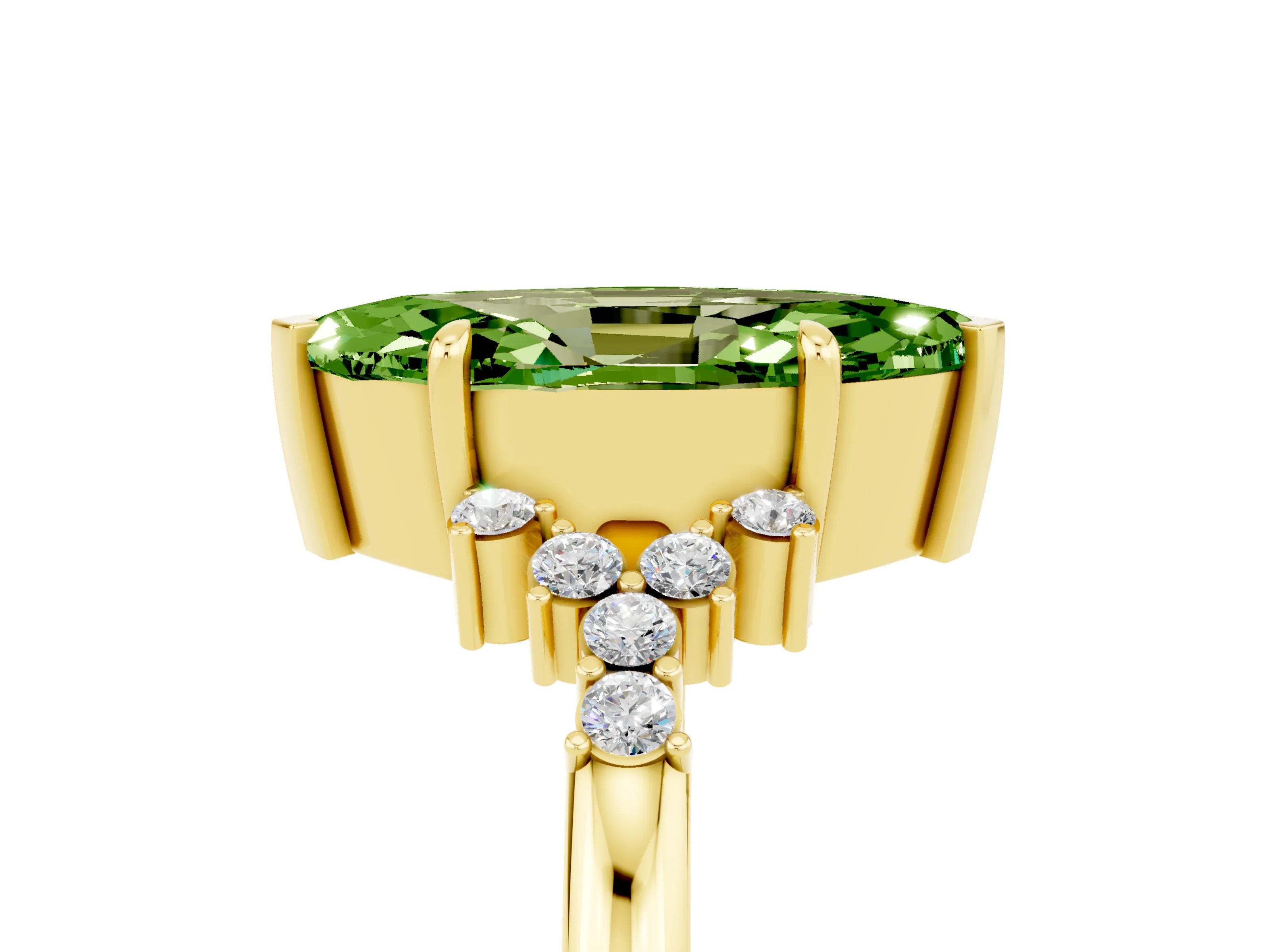 Yellow gold Marquise Cut Peridot Ring with Side Stones and Four-Prong Setting_41