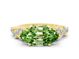 Yellow gold Marquise Cut Peridot Scattered Round Accent Ring with Prong Setting_12