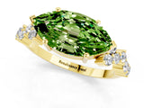 Yellow gold Marquise Cut Peridot Scattered Round Accent Ring with Prong Setting_13