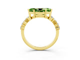 Yellow gold Marquise Cut Peridot Scattered Round Accent Ring with Prong Setting_15