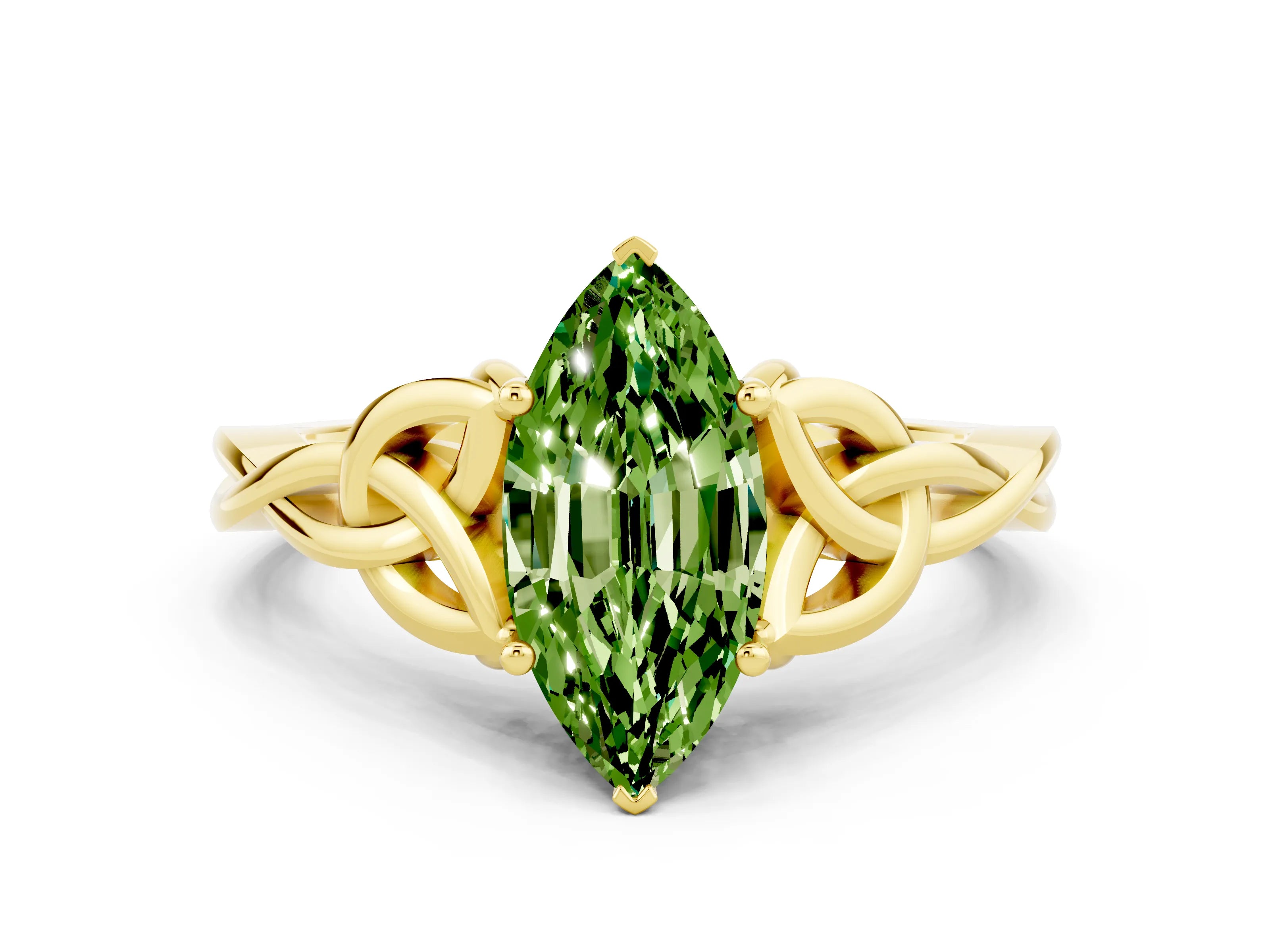 Yellow gold Marquise Cut Peridot Solitaire Celtic Knot Ring with Four-Prong Setting_12