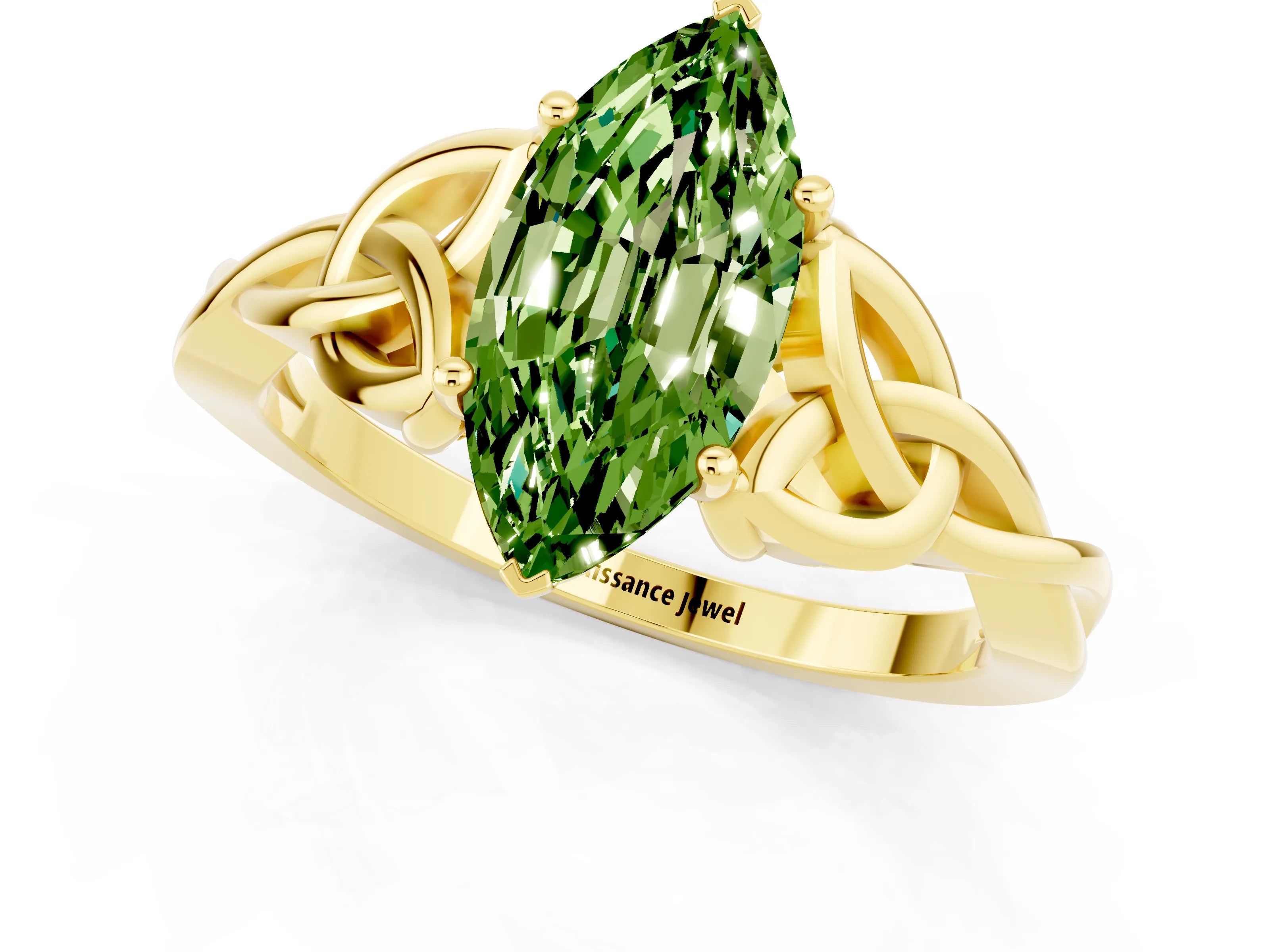 Yellow gold Marquise Cut Peridot Solitaire Celtic Knot Ring with Four-Prong Setting_13