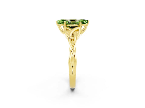 Yellow gold Marquise Cut Peridot Solitaire Celtic Knot Ring with Four-Prong Setting_14