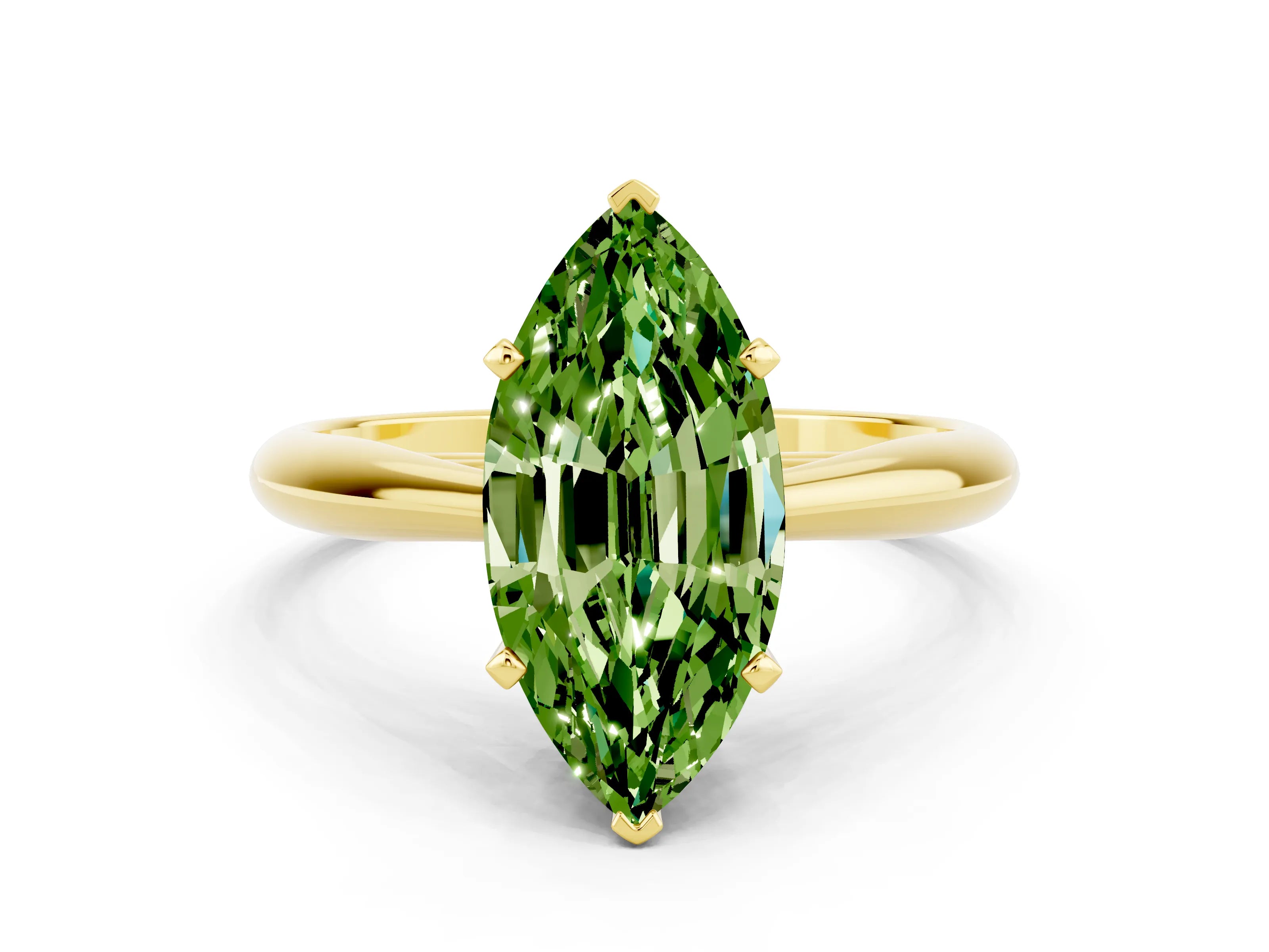 Yellow gold Marquise Cut Peridot Solitaire Engagement Ring with Cathedral Setting and Four-Prong Mount_12