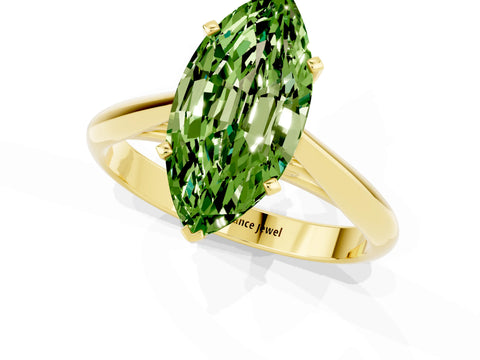 Yellow gold Marquise Cut Peridot Solitaire Engagement Ring with Cathedral Setting and Four-Prong Mount_13