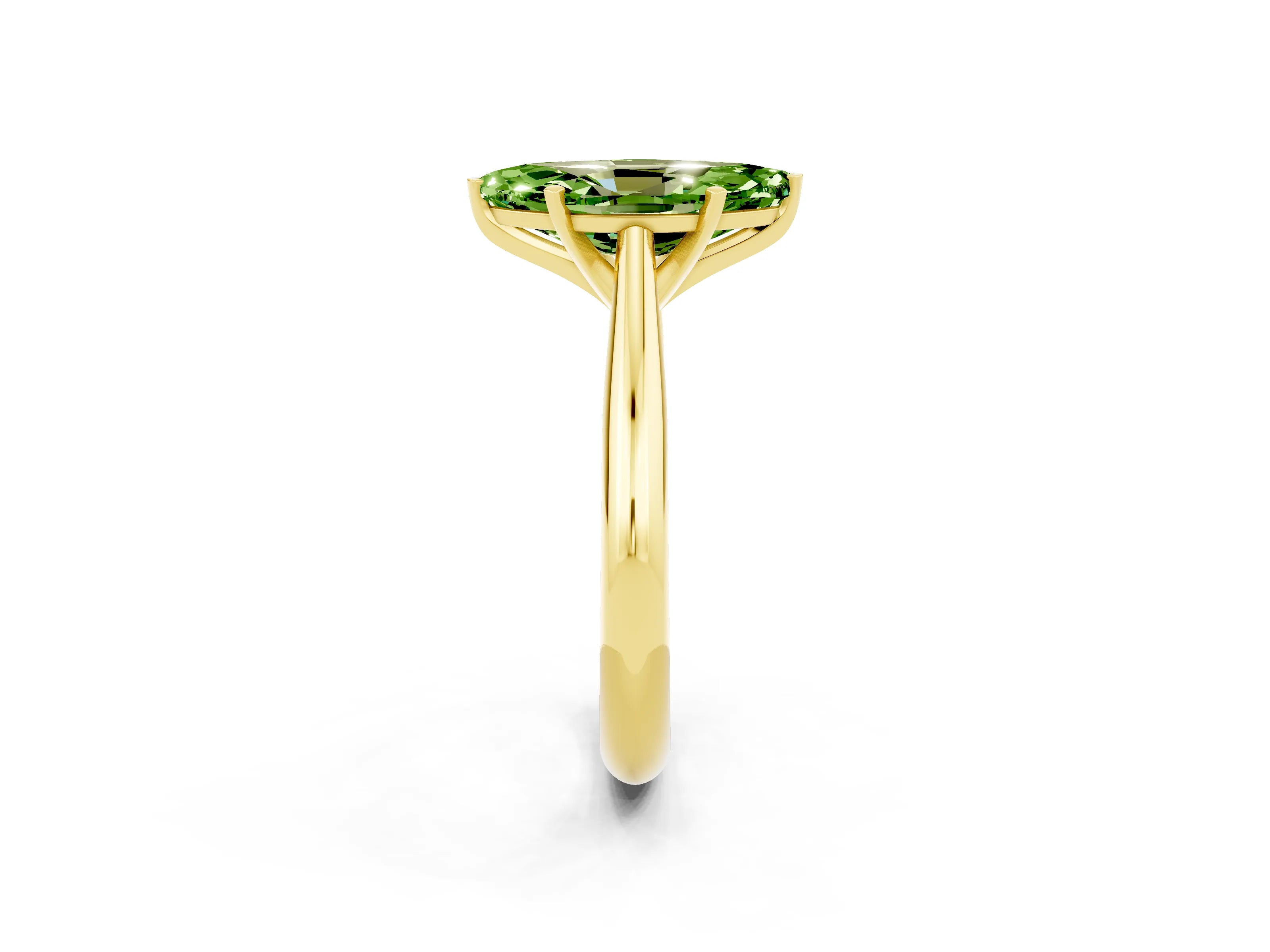 Yellow gold Marquise Cut Peridot Solitaire Engagement Ring with Cathedral Setting and Four-Prong Mount_14