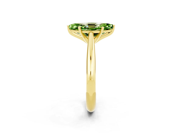 Yellow gold Marquise Cut Peridot Solitaire Engagement Ring with Cathedral Setting and Four-Prong Mount