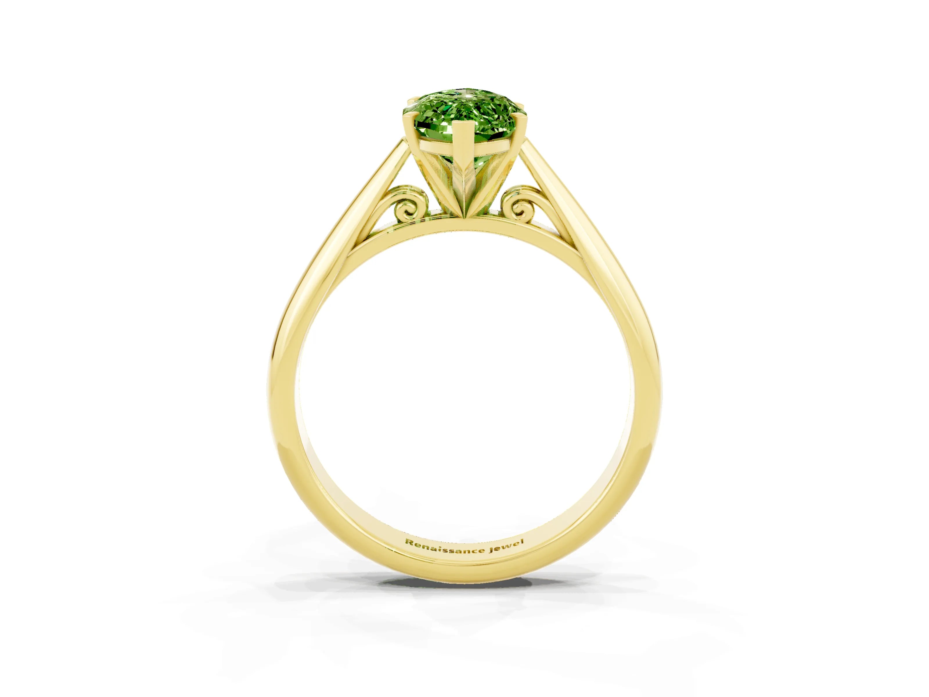 Yellow gold Marquise Cut Peridot Solitaire Engagement Ring with Cathedral Setting and Four-Prong Mount_15