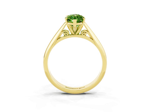 Yellow gold Marquise Cut Peridot Solitaire Engagement Ring with Cathedral Setting and Four-Prong Mount_15