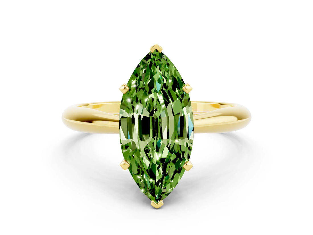 Yellow gold Marquise Cut Peridot Solitaire Engagement Ring with Cathedral Setting and Four-Prong Mount_30