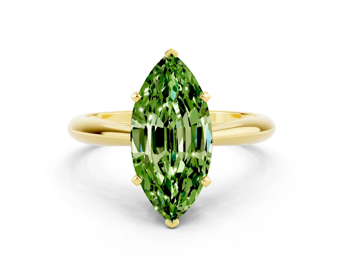 Yellow gold Marquise Cut Peridot Solitaire Engagement Ring with Cathedral Setting and Four-Prong Mount_72