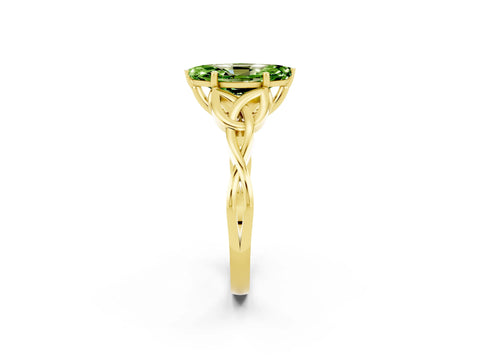 Yellow gold Marquise Cut Peridot Solitaire Engagement Ring with Celtic Knot Band and Four-Prong Setting_2