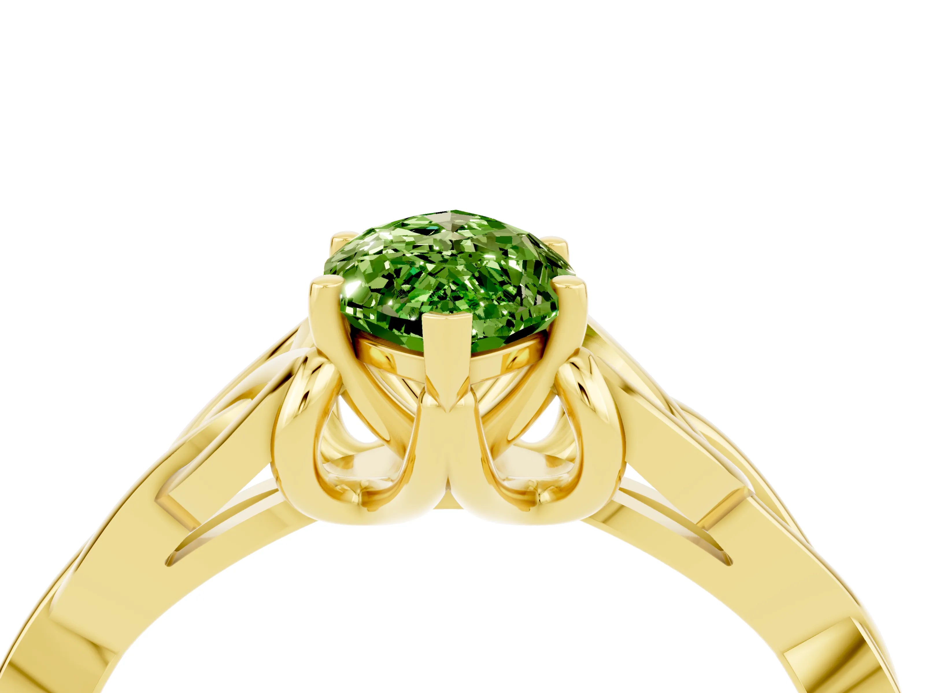 Yellow gold Marquise Cut Peridot Solitaire Engagement Ring with Celtic Knot Band and Four-Prong Setting_4