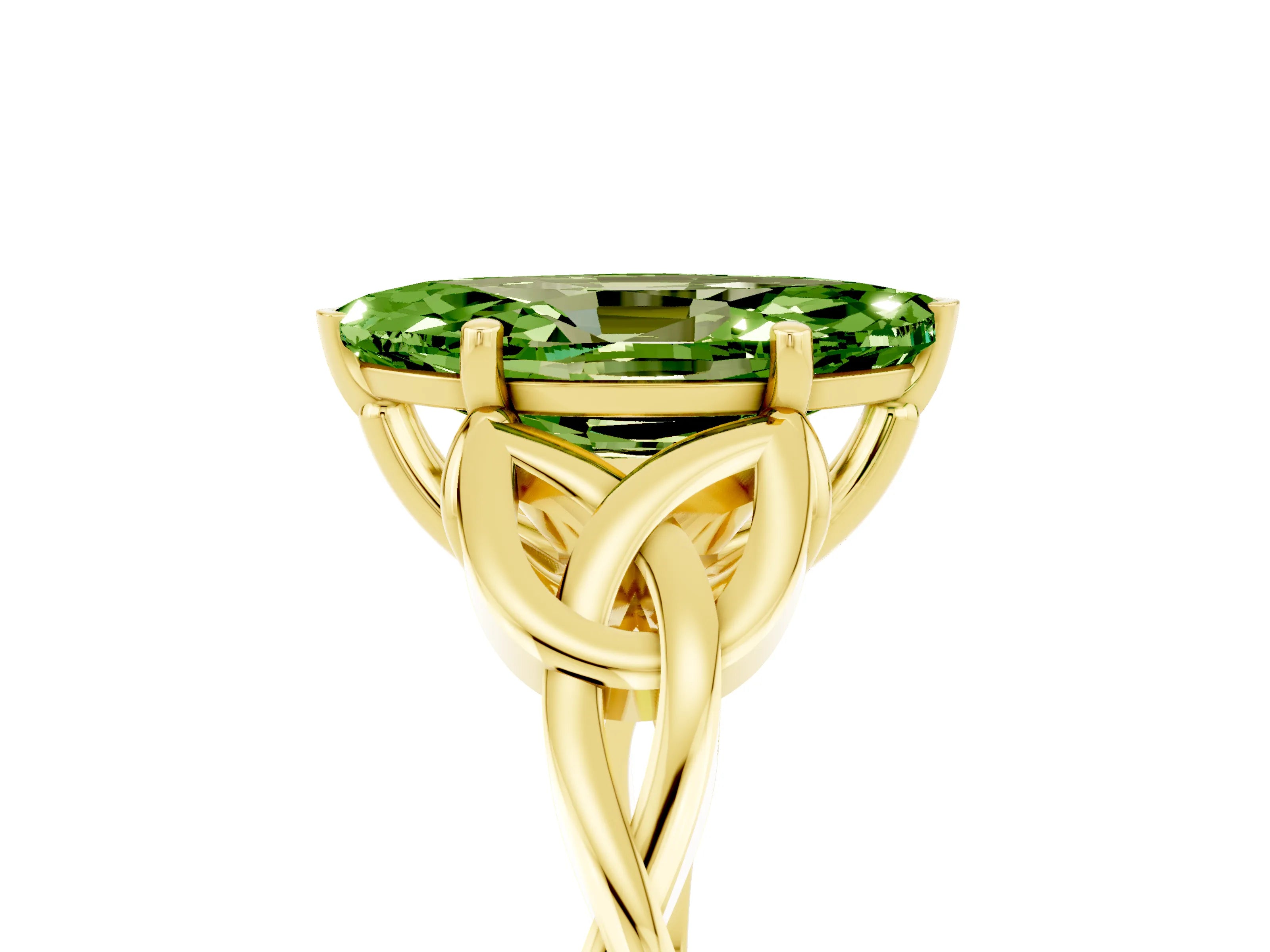 Yellow gold Marquise Cut Peridot Solitaire Engagement Ring with Celtic Knot Band and Four-Prong Setting_5