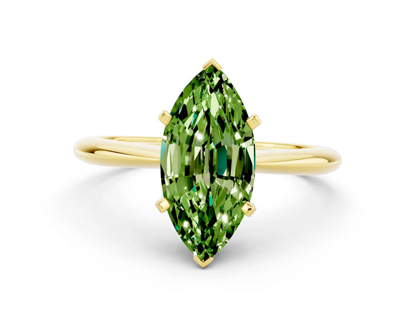 Yellow gold Marquise Cut Peridot Solitaire Engagement Ring with Classic Band and Four-Prong Setting