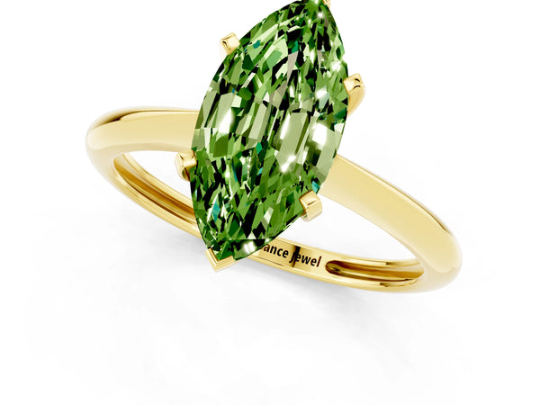Yellow gold Marquise Cut Peridot Solitaire Engagement Ring with Classic Band and Four-Prong Setting