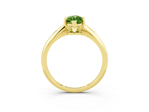 Yellow gold Marquise Cut Peridot Solitaire Engagement Ring with Classic Band and Four-Prong Setting