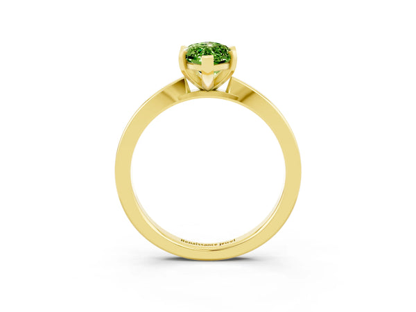 Yellow gold Marquise Cut Peridot Solitaire Engagement Ring with Classic Band and Four-Prong Setting