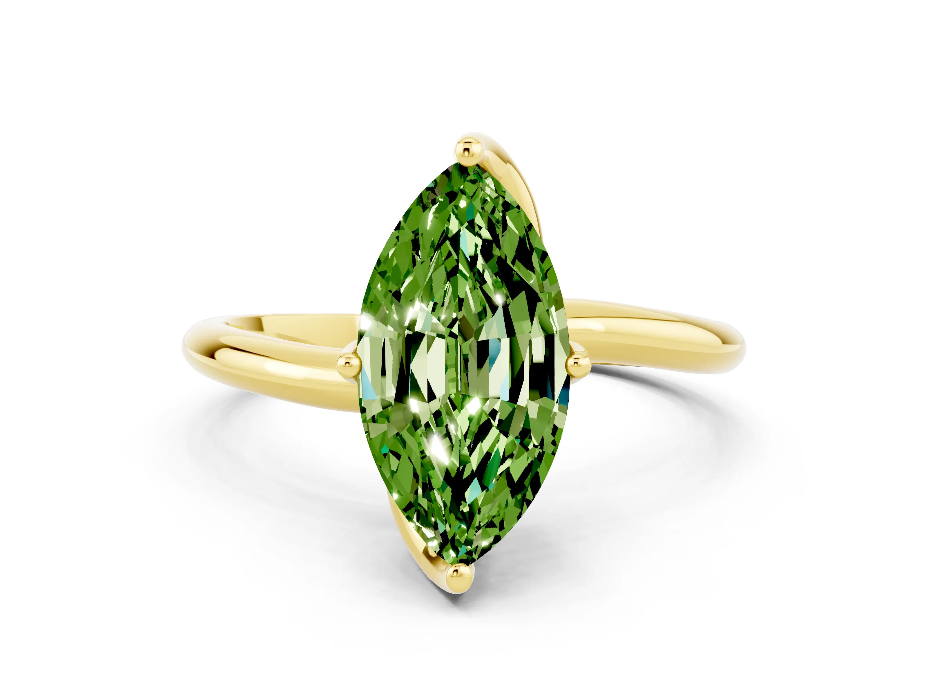 Yellow gold Marquise Cut Peridot Solitaire Engagement Ring with Four-Prong Setting and Classic Band_12