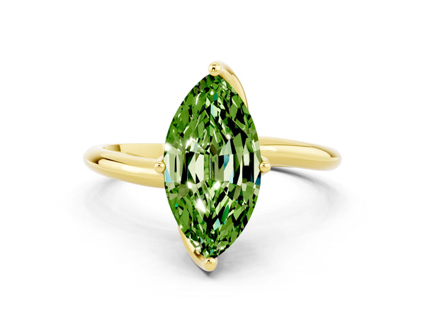 Yellow gold Marquise Cut Peridot Solitaire Engagement Ring with Four-Prong Setting and Classic Band