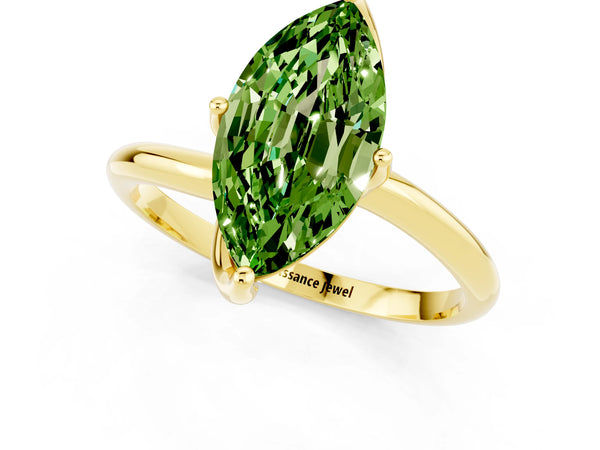 Yellow gold Marquise Cut Peridot Solitaire Engagement Ring with Four-Prong Setting and Classic Band