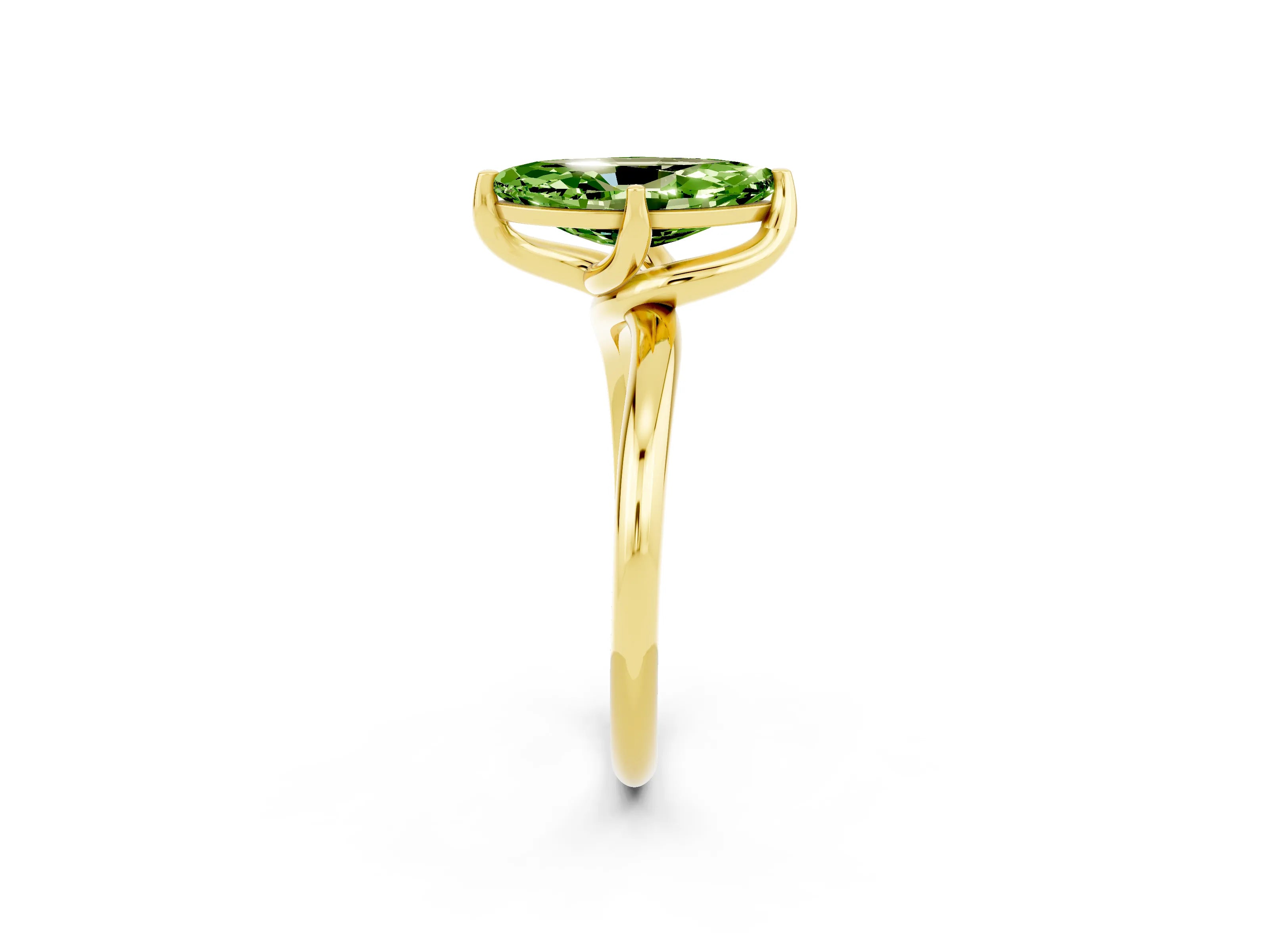 Yellow gold Marquise Cut Peridot Solitaire Engagement Ring with Four-Prong Setting and Classic Band_14