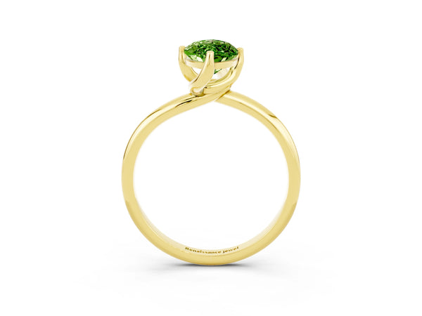 Yellow gold Marquise Cut Peridot Solitaire Engagement Ring with Four-Prong Setting and Classic Band