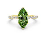 Yellow gold Marquise Cut Peridot Solitaire Engagement Ring with Pavé Band and Four-Prong Setting