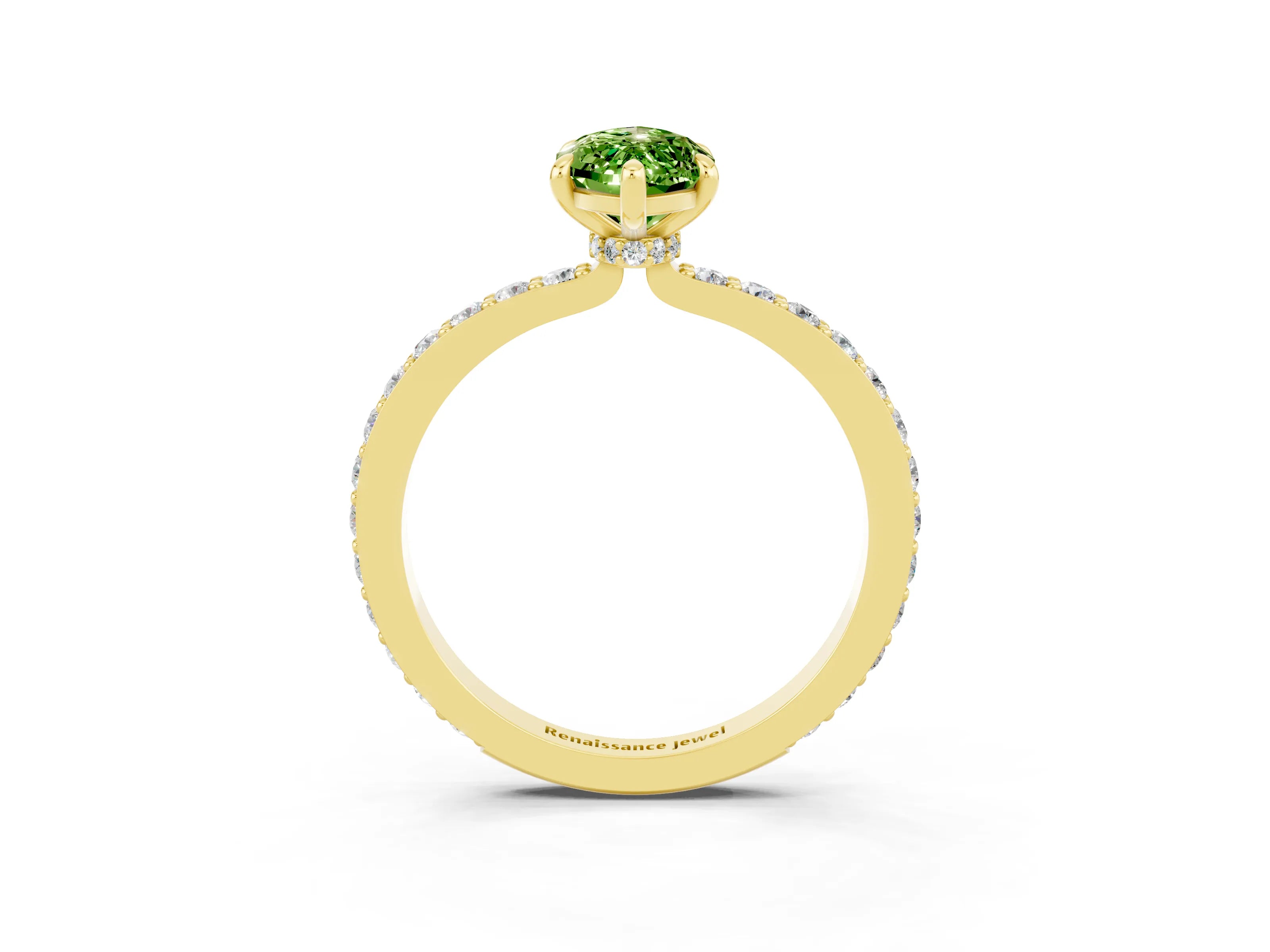 Yellow gold Marquise Cut Peridot Solitaire Engagement Ring with Pavé Band and Four-Prong Setting_3