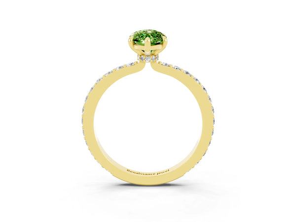 Yellow gold Marquise Cut Peridot Solitaire Engagement Ring with Pavé Band and Four-Prong Setting