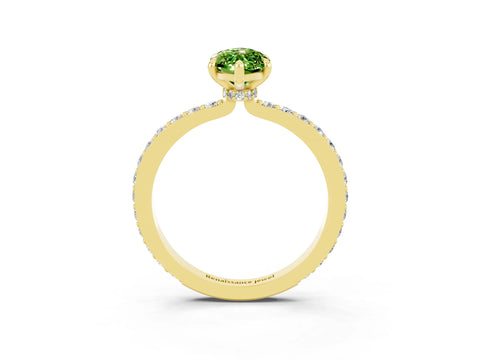 Yellow gold Marquise Cut Peridot Solitaire Engagement Ring with Pavé Band and Four-Prong Setting_3