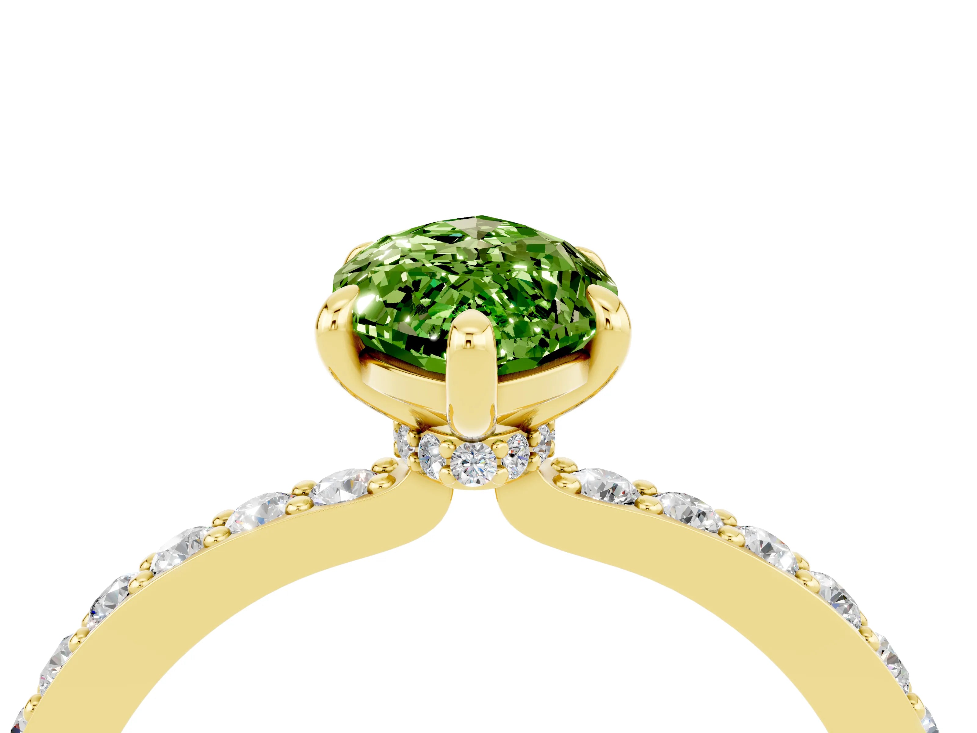 Yellow gold Marquise Cut Peridot Solitaire Engagement Ring with Pavé Band and Four-Prong Setting_4
