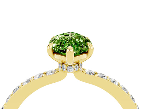 Yellow gold Marquise Cut Peridot Solitaire Engagement Ring with Pavé Band and Four-Prong Setting_4