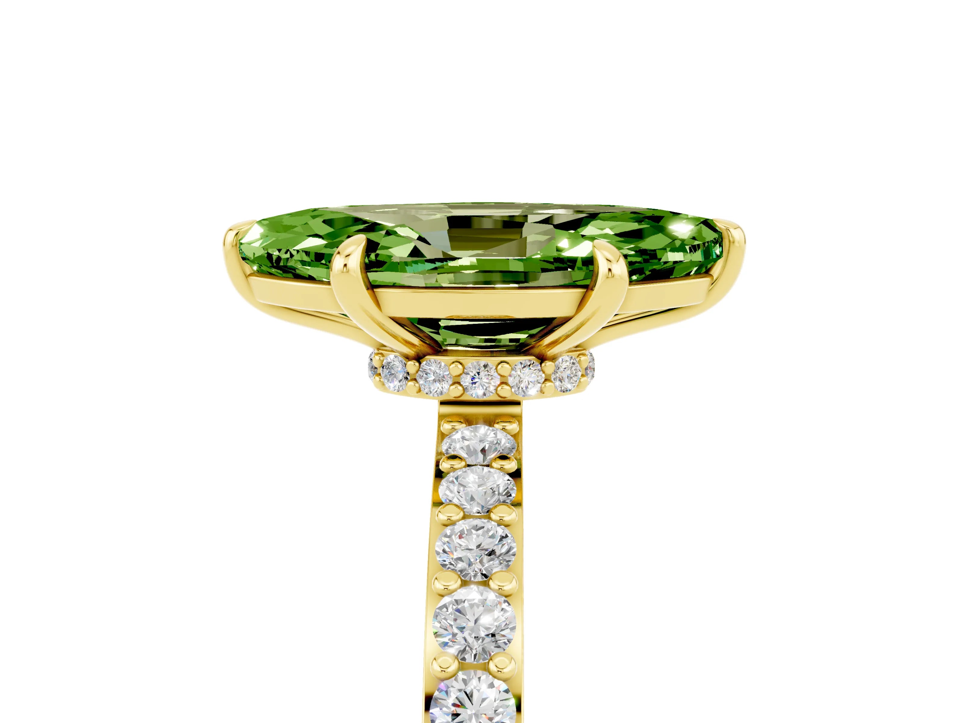 Yellow gold Marquise Cut Peridot Solitaire Engagement Ring with Pavé Band and Four-Prong Setting_5
