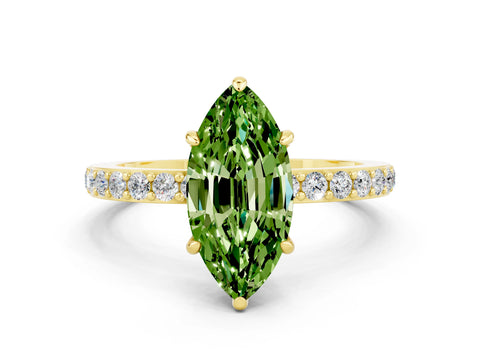 Yellow gold Marquise Cut Peridot Solitaire Engagement Ring with Pavé Band and Four-Prong Setting