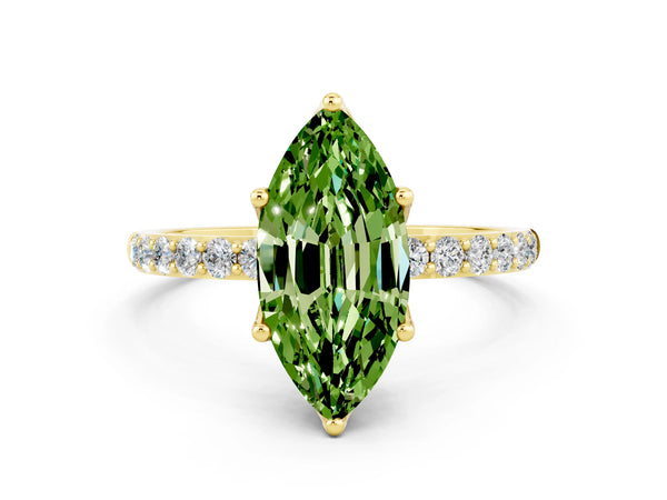 Yellow gold Marquise Cut Peridot Solitaire Engagement Ring with Round  Pavé Band and Prong Setting