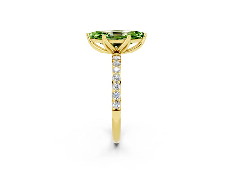 Yellow gold Marquise Cut Peridot Solitaire Engagement Ring with Pavé Band and Prong Setting_2