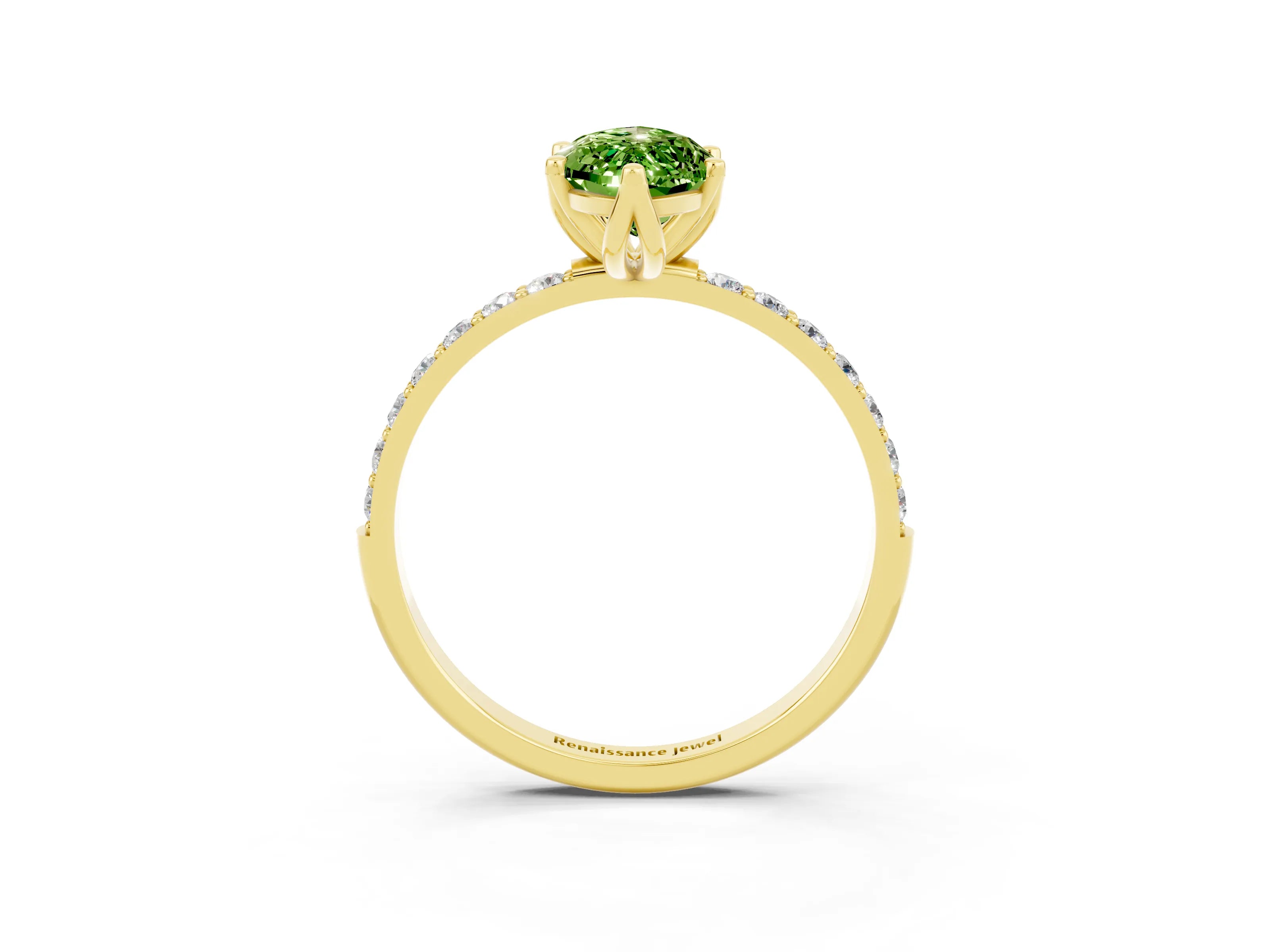 Yellow gold Marquise Cut Peridot Solitaire Engagement Ring with Pavé Band and Prong Setting_3