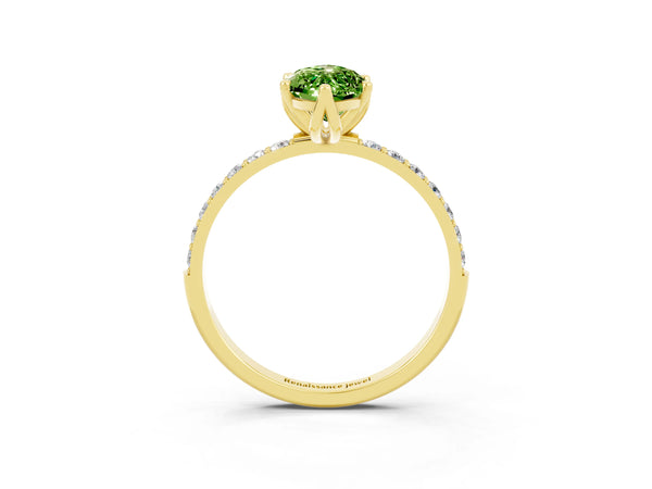 Yellow gold Marquise Cut Peridot Solitaire Engagement Ring with Round  Pavé Band and Prong Setting