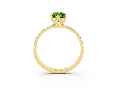 Yellow gold Marquise Cut Peridot Solitaire Engagement Ring with Pavé Band and Prong Setting_3