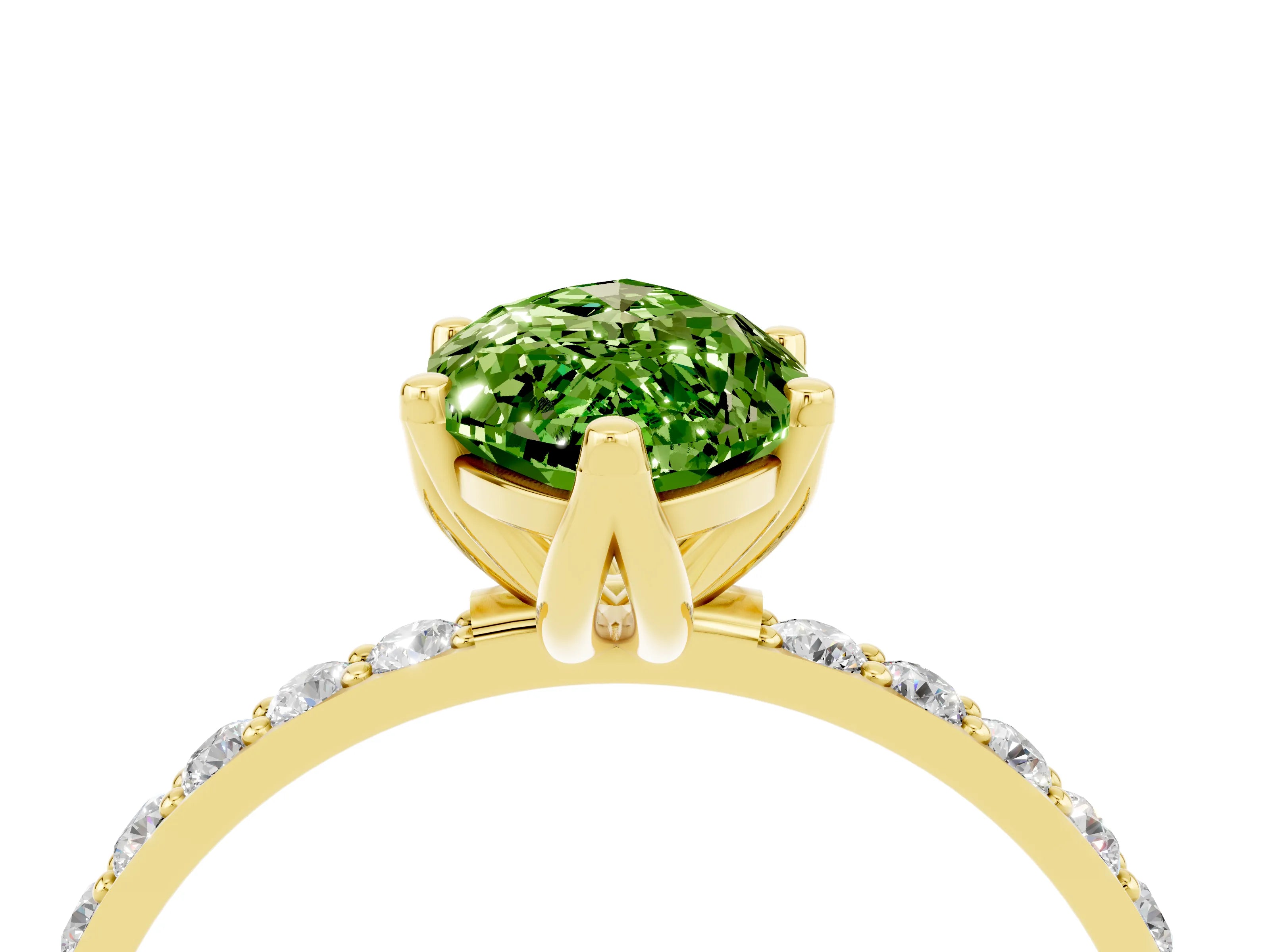 Yellow gold Marquise Cut Peridot Solitaire Engagement Ring with Pavé Band and Prong Setting_4