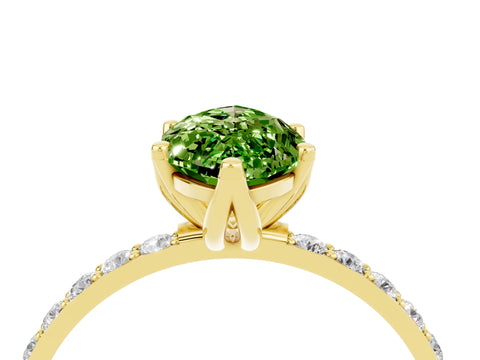 Yellow gold Marquise Cut Peridot Solitaire Engagement Ring with Pavé Band and Prong Setting_4