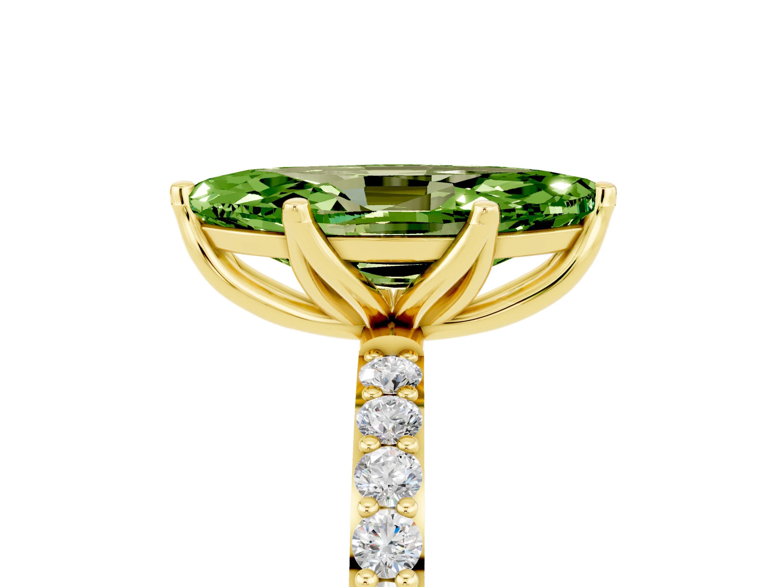 Yellow gold Marquise Cut Peridot Solitaire Engagement Ring with Pavé Band and Prong Setting_5
