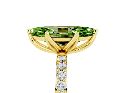 Yellow gold Marquise Cut Peridot Solitaire Engagement Ring with Pavé Band and Prong Setting_5