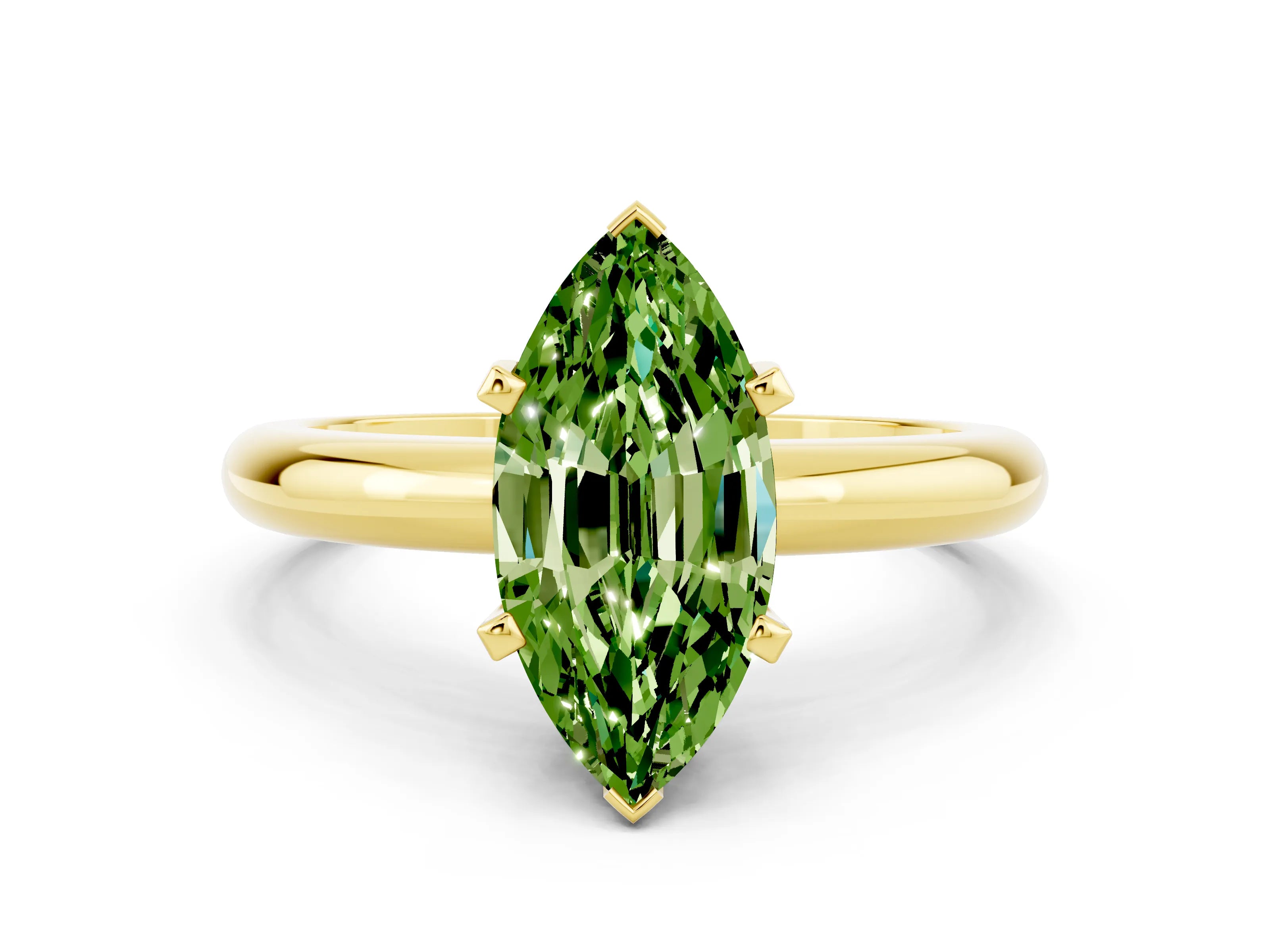 Yellow gold Marquise Cut Peridot Solitaire Engagement Ring with Round Band and Four-Prong Setting