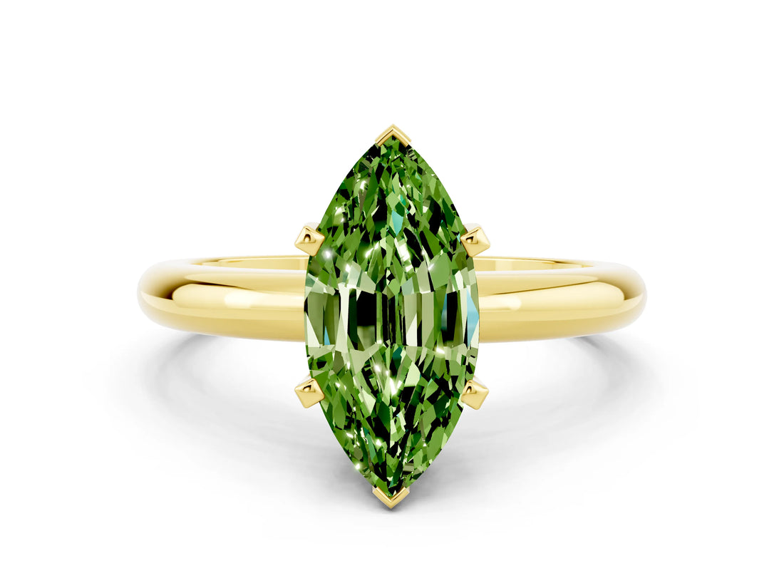 Yellow gold Marquise Cut Peridot Solitaire Engagement Ring with Round Band and Four-Prong Setting