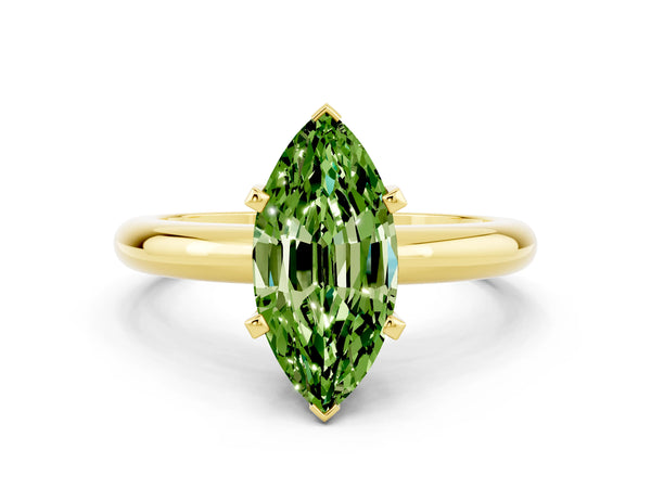 Yellow gold Marquise Cut Peridot Solitaire Engagement Ring with Round Band and Four-Prong Setting