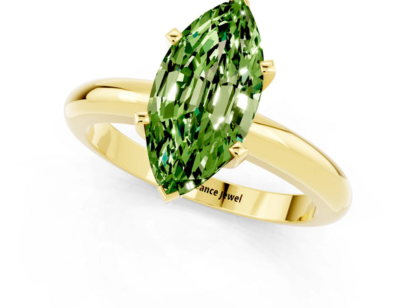 Yellow gold Marquise Cut Peridot Solitaire Engagement Ring with Round Band and Four-Prong Setting