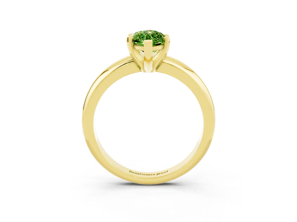 Yellow gold Marquise Cut Peridot Solitaire Engagement Ring with Round Band and Four-Prong Setting